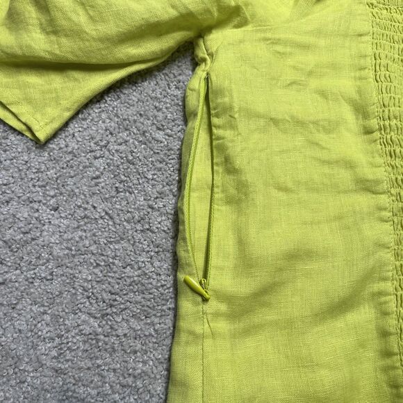 NWT Rachel Zoe 100% Linen Blouse Large Yellow Shirt Puff Sleeve Peasant Crop Top - Picture 7 of 9